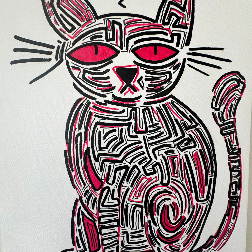 A4 Tekening “De Denkende Kat”