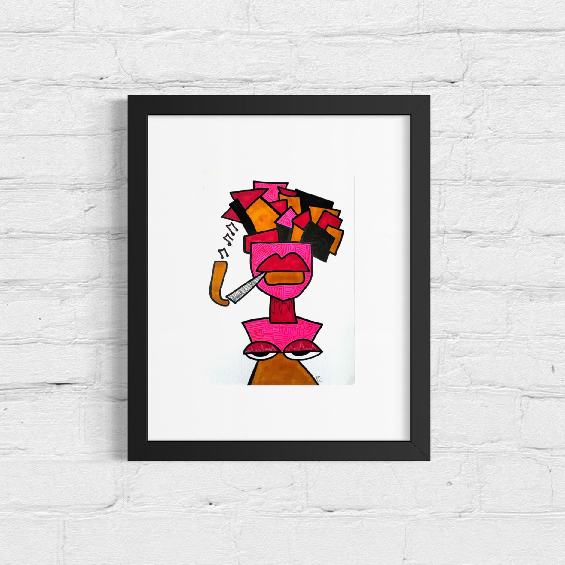 A4 Tekening Framed “Muziek uit de Sigaar”
