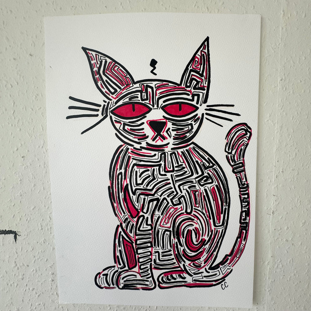 A4 Tekening “De Denkende Kat”