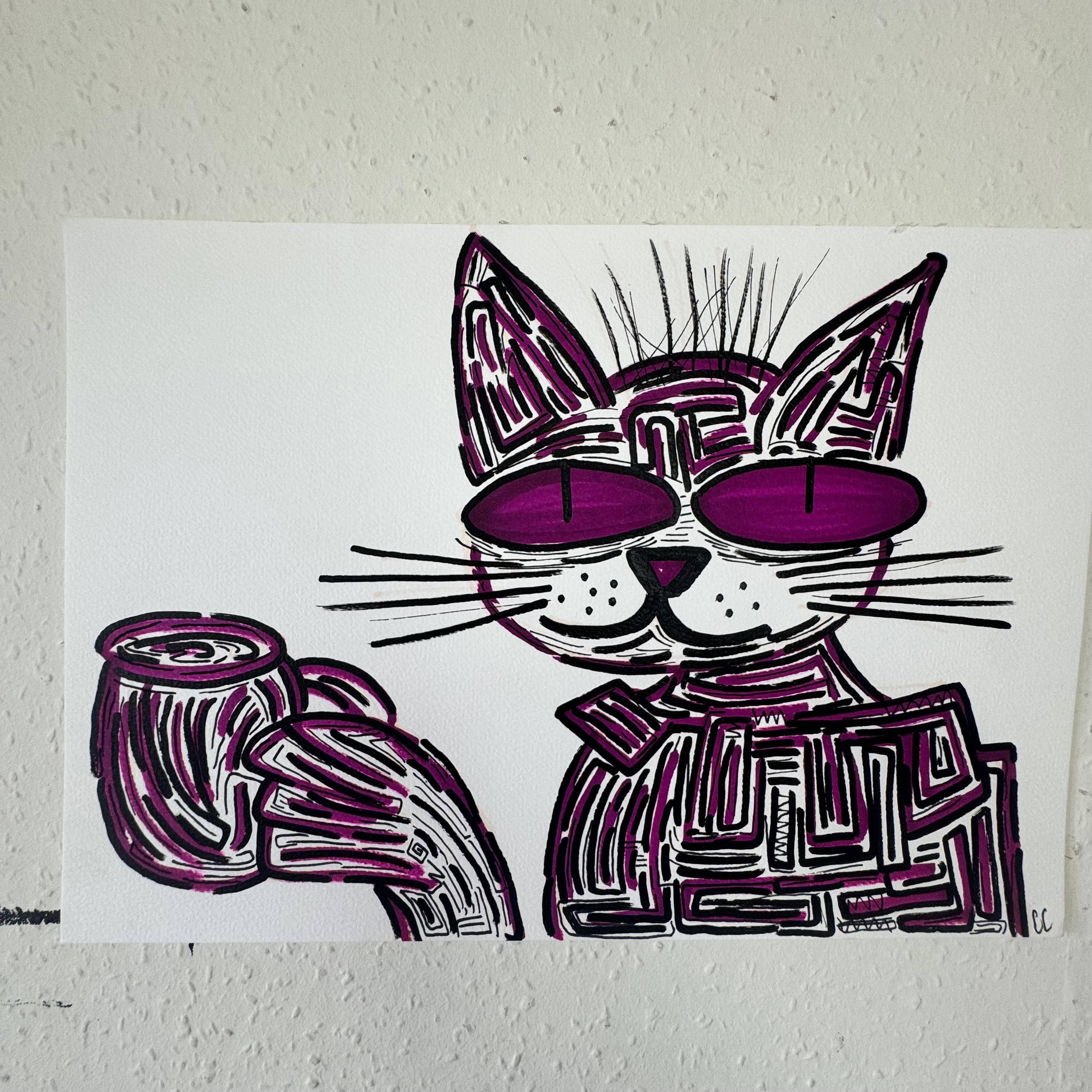A4 Tekening “De Kat die Koffie Dronk”