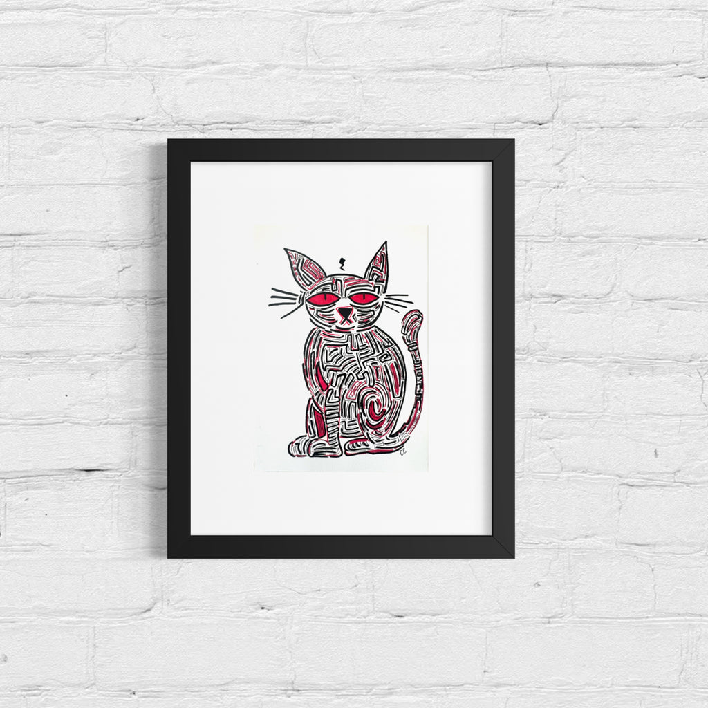 A4 Tekening “De Denkende Kat”